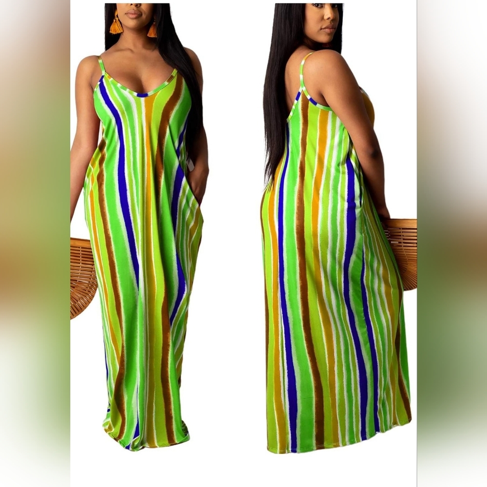 🆕️MULTI WAVE ADJUSTABLE SPAGHETTI STRAP BOHEMIAN MAXI W POCKETS SIZE X
